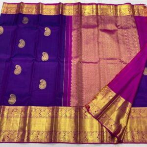 Royal Blue and Pink Kanjivaram Silk Saree with Gold Zari Butta