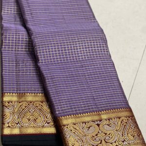 Kanjivaram Silk Saree in Lavender and Maroon with Gold Zari Checks