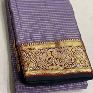 Kanjivaram Silk Saree in Lavender and Maroon with Gold Zari Checks