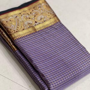 Kanjivaram Silk Saree in Lavender and Maroon with Gold Zari Checks