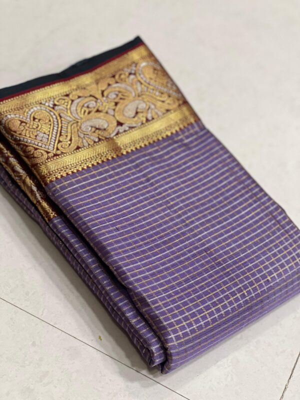 Kanjivaram Silk Saree in Lavender and Maroon with Gold Zari Checks