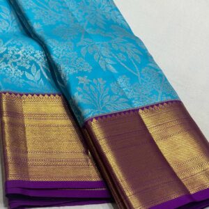 Kanjivaram Silk Saree in Ananda Blue with Purple Border