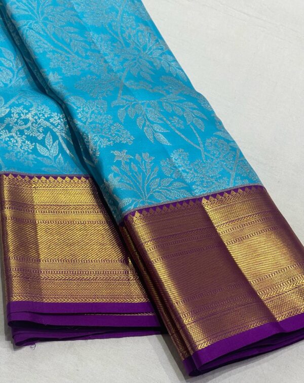 Kanjivaram Silk Saree in Ananda Blue with Purple Border