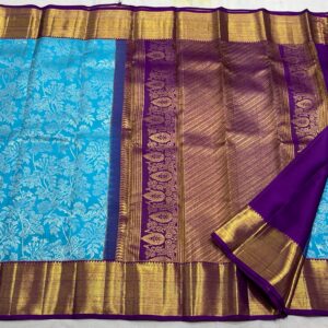 Kanjivaram Silk Saree in Ananda Blue with Purple Border