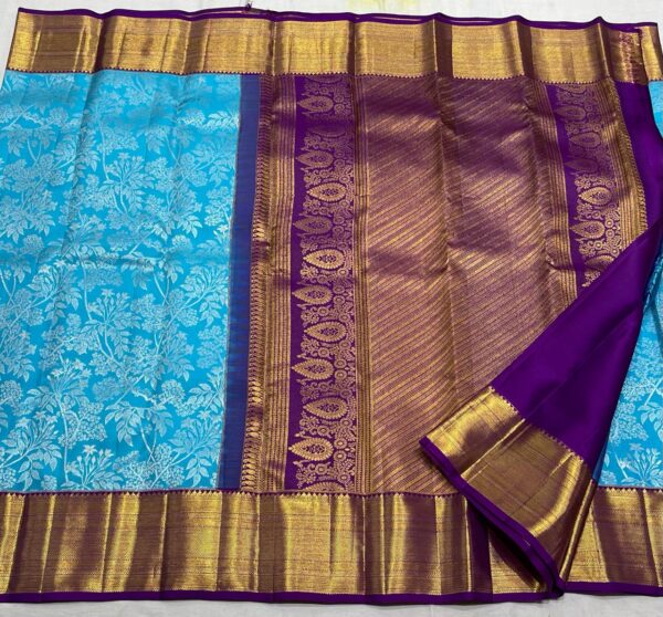 Kanjivaram Silk Saree in Ananda Blue with Purple Border