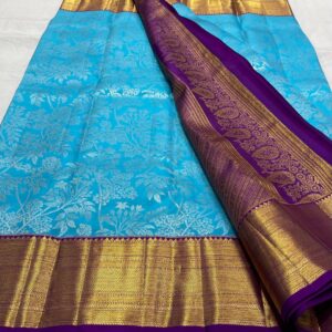 Kanjivaram Silk Saree in Ananda Blue with Purple Border