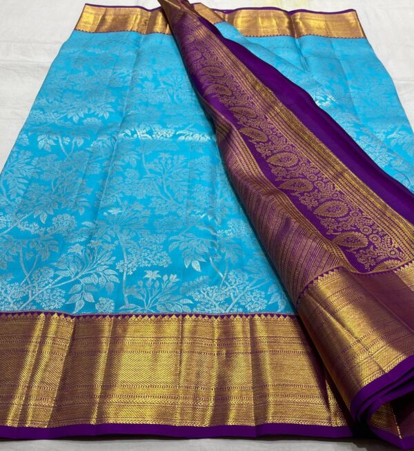 Kanjivaram Silk Saree in Ananda Blue with Purple Border