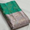 Kanjivaram Silk Saree in Silver Gray and Turquoise with Gold Zari Brocade Design