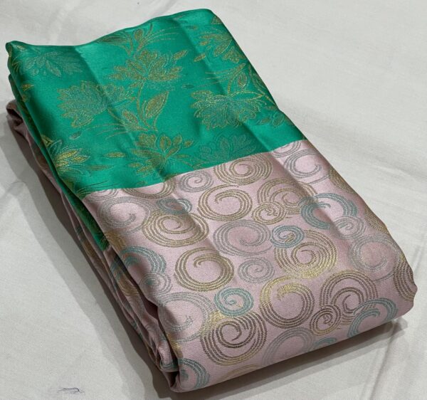 Kanjivaram Silk Saree in Silver Gray and Turquoise with Gold Zari Brocade Design