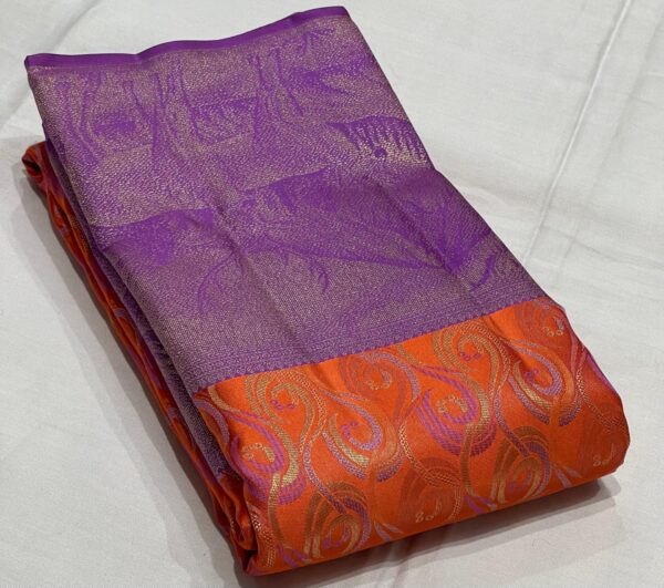 Kanjivaram Silk Saree in Orange with Dark Lavender Border