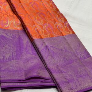 Kanjivaram Silk Saree in Orange with Dark Lavender Border