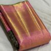 Dark Bottle Green Kanjivaram Silk Saree with Pastel Pink Border