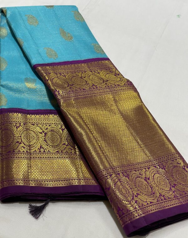 Kanjivaram Silk Saree in Ananda Blue and Purple