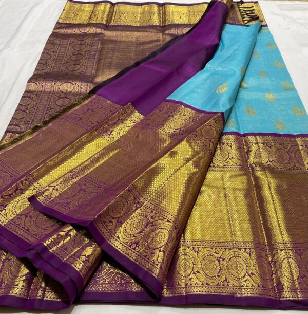 Kanjivaram Silk Saree in Ananda Blue and Purple