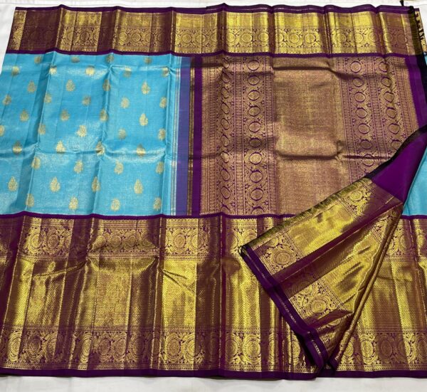 Kanjivaram Silk Saree in Ananda Blue and Purple