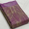 Kanjivaram Silk Saree in Corn Yellow and Purple with Silver Zari Digital Floral Design