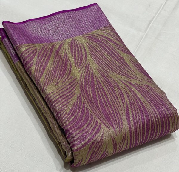 Kanjivaram Silk Saree in Corn Yellow and Purple with Silver Zari Digital Floral Design