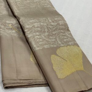 Kanjivaram Silk Saree in Sand and Lavender with Silver Zari Brocade Design