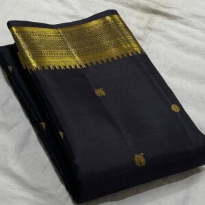 Kanjivaram Silk Saree in Black with Gold Zari Butta