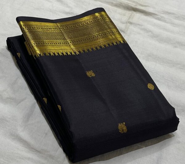 Kanjivaram Silk Saree in Black with Gold Zari Butta