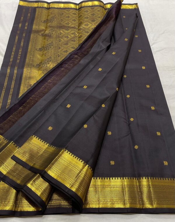 Kanjivaram Silk Saree in Black with Gold Zari Butta