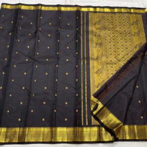 Kanjivaram Silk Saree in Black with Gold Zari Butta