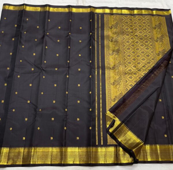 Kanjivaram Silk Saree in Black with Gold Zari Butta