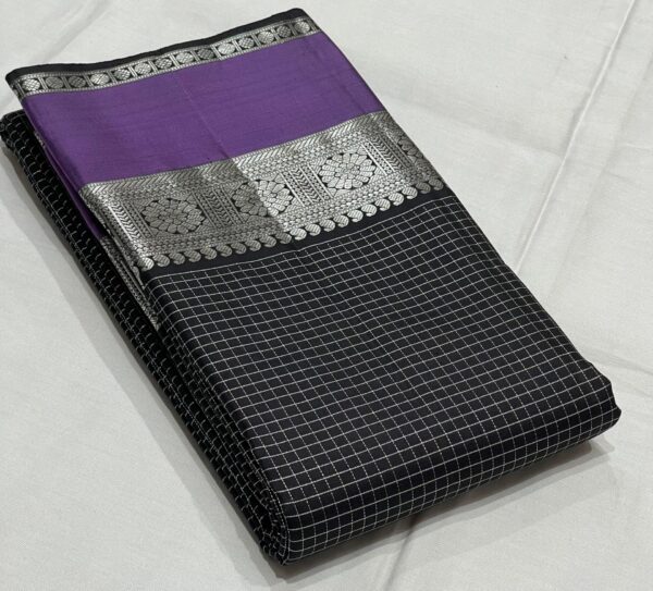 Black Kanjivaram Silk Saree with Lavender Brown Border