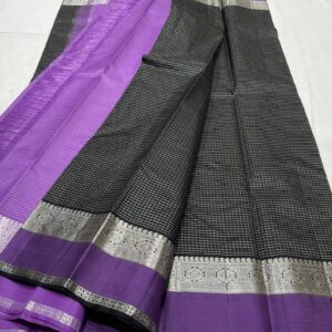 Black Kanjivaram Silk Saree with Lavender Brown Border