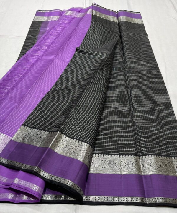 Black Kanjivaram Silk Saree with Lavender Brown Border