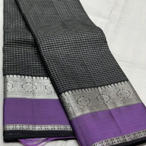 Black Kanjivaram Silk Saree with Lavender Brown Border