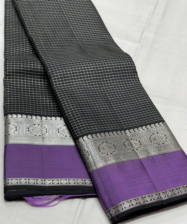 Black Kanjivaram Silk Saree with Lavender Brown Border