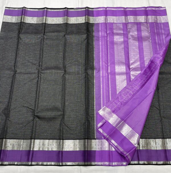 Black Kanjivaram Silk Saree with Lavender Brown Border