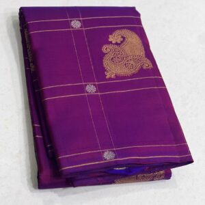 Kanjivaram Silk Saree in Self Magenta Body Color with Gold Zari Checks