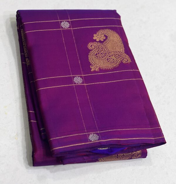 Kanjivaram Silk Saree in Self Magenta Body Color with Gold Zari Checks