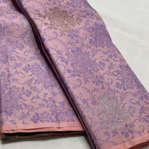 Kanjivaram Silk Saree in Baby Pink with Rich Coffee Brown