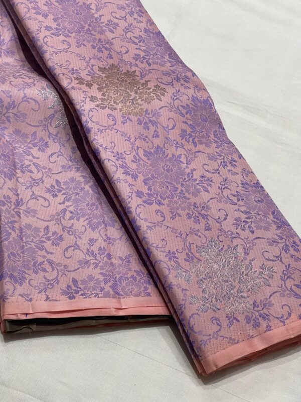 Kanjivaram Silk Saree in Baby Pink with Rich Coffee Brown