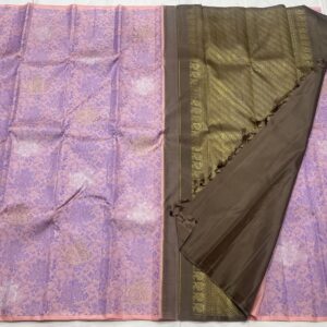 Kanjivaram Silk Saree in Baby Pink with Rich Coffee Brown