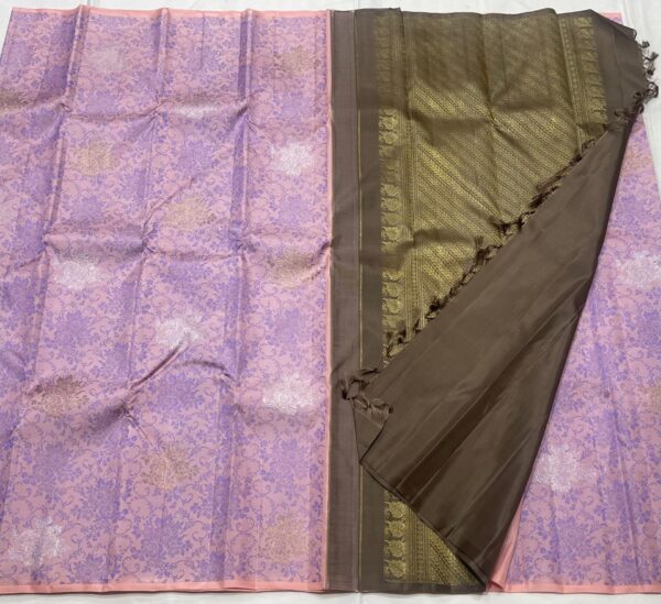 Kanjivaram Silk Saree in Baby Pink with Rich Coffee Brown