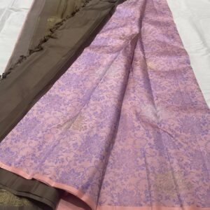 Kanjivaram Silk Saree in Baby Pink with Rich Coffee Brown