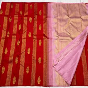 Red Kanjivaram silk saree With Pink Pallu And Blouse