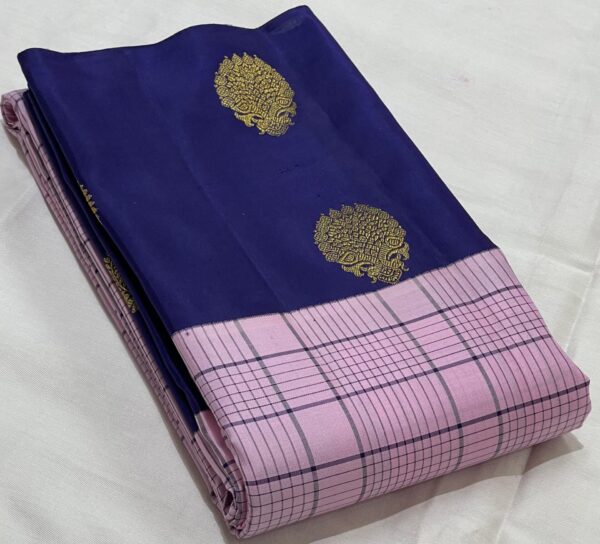 Light Lavender Kanjivaram Silk Saree With Blue Border