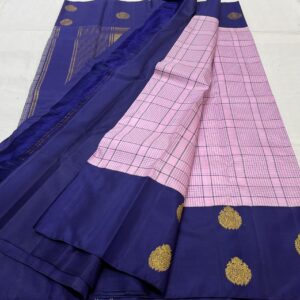 Light Lavender Kanjivaram Silk Saree With Blue Border