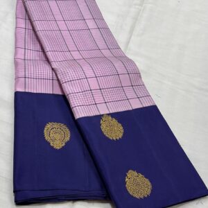 Light Lavender Kanjivaram Silk Saree With Blue Border