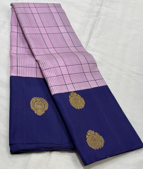 Light Lavender Kanjivaram Silk Saree With Blue Border