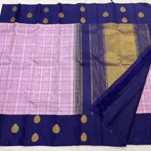 Light Lavender Kanjivaram Silk Saree With Blue Border