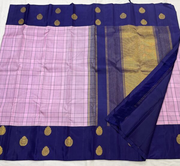 Light Lavender Kanjivaram Silk Saree With Blue Border