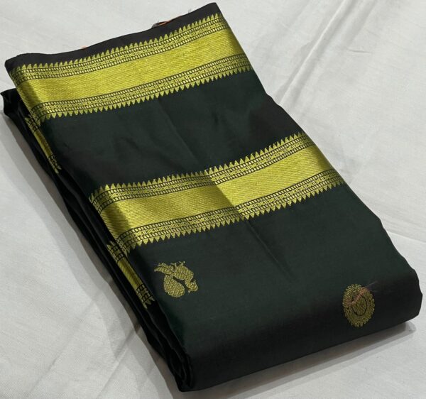 Dark Green Kanjivaram Silk Saree with Orange