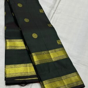 Dark Green Kanjivaram Silk Saree with Orange