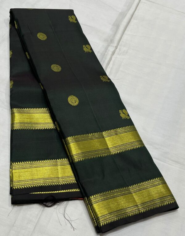 Dark Green Kanjivaram Silk Saree with Orange